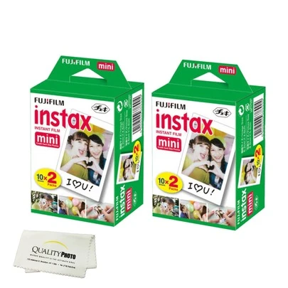 Fujifilm INSTAX Mini Instant Film (White) For Fujifilm Mini 8,9,11,12 Cameras W/Microfiber Cloth By Quality (40 Sheets)