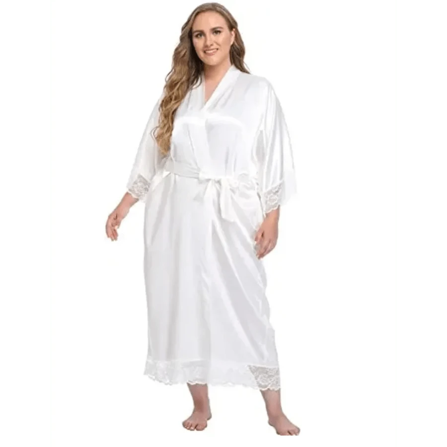 Bride Robe With Lace Sleeves White Boudoir Lace Bridal Robe Long Wedding Kimono Robe For Women Bridesmaid Dressing Gown - White_green - View 1