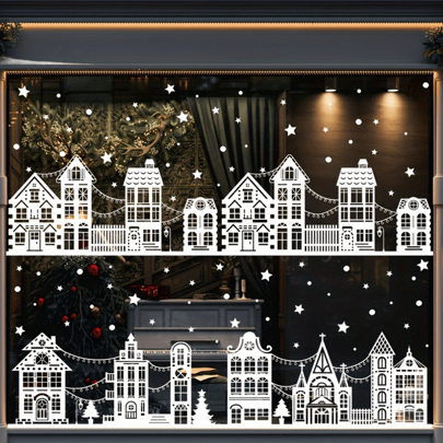 10 Blatt Weihnachts-Schneeschloss Fensteraufkleber, PVC Weihnachts-Fensteraufkleber für Glasfenster, ohne Batterie, Winterurlaubs-Dekorationen Weihnachtsdekoration Weihnachtsdekorationen Weihnachtsdekoration