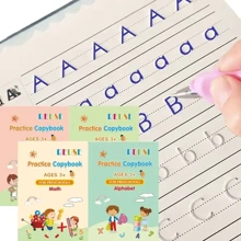 1/4pcs Magic Practice Copybook PreschoolsKids Calligraphy English With Free Aid Pen Grip ,Reusable Copybook DrawingToys ForChildren Montessori Pen Control Training Writing Sticker Learning EducationalToy KidsGift(Aid Pen Grip Color Random)