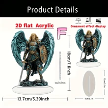 2D Acrylic St. Michael The Archangel Desktop Decor - Elegant Religious Decoration With Golden Armor & Blue Robe Lion Symbol, For Home, Office, Outdoor Art Display - Thoughtful Gift For Friends