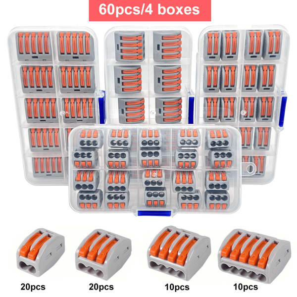 60 pièces/20 pièces/10 pièces Kit de connecteur électrique, Kit de connecteur de fil série IIC, Douille de montage sur panneau à connexion rapide PCT, Contacts en cuivre, 2/3/4/5 conducteurs, 28-12 AWG, Bornier isolé compact, Sertissage rapide
