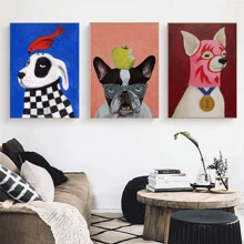 1/3 piezas Póster de pintura en lienzo con ilustración de animales de moda como gato, perro, conejo, elefante, arte de pared divertido y lindo para decoración del hogar en la sala de estar