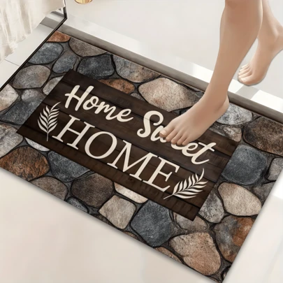 1pc Home Decor, Non-Slip Washable Stone Pattern Printed Doormat With "Sweet Home" Quote, Non-Slip Diatomite Carpet, 3D Printed Rectangular, Suitable For Entryway, Living Room, Kitchen, Bedroom, Hallway, Bathroom, Laundry Room - Polyester Carpet, Indoor And Outdoor Home Decoration