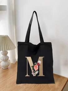 1 pieza Bolso de mano de lona con impresión de letra dorada de moda casual, bolso de hombro, bolso de compras de gran capacidad para mujeres, bolso de viaje plegable y reutilizable, regalo para vacaciones, buen regalo para compañeros de clase, amigos, damas de honor, hermanas, madres, muy adecuado para que los estudiantes vuelvan a la escuela, vacaciones de verano, vacaciones, playa, viajes, negocios, estudiantes, picnic, campamento, supermercado, uso diario