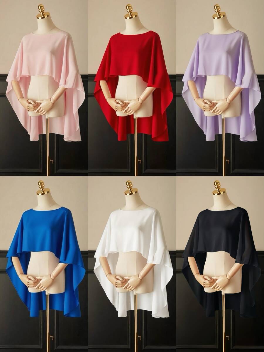 1 件女士黑/白披肩,夏季轻质雪纺披肩,适合新娘/伴娘、婚礼、派对、角色扮演、舞台表演、旅行照片、时尚配饰,与夏装搭配,无袖上衣秋季女士服装 - 彩色 - 查看 1