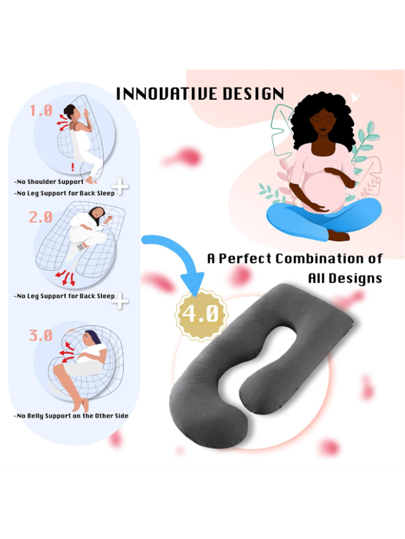Pregnancy Pillow, Full Body Maternity Kussen Removable Washable Pillowcase Supports Legs, Back, Neck, Shoulders, Hips, Abdomen, Pregnant Women, Zwart Fluwelen Hoes view 2