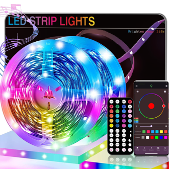 NBBUFF 3 英尺 - 100 英尺卧室 LED 灯，音乐同步变色灯带，带 44 键遥控器和应用程序控制，带定时功能，适用于房间家居装饰、婚礼、派对、节日气氛装饰、节日礼物