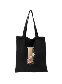 1 pieza Bolso de mano de lona con impresión de letra dorada de moda casual, bolso de hombro, bolso de compras de gran capacidad para mujeres, bolso de viaje plegable y reutilizable, regalo para vacaciones, buen regalo para compañeros de clase, amigos, damas de honor, hermanas, madres, muy adecuado para que los estudiantes vuelvan a la escuela, vacaciones de verano, vacaciones, playa, viajes, negocios, estudiantes, picnic, campamento, supermercado, uso diario