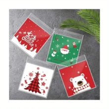 100 个圣诞饼干/糖果礼品袋，透明自粘节日派对包装，带有圣诞老人和雪花图案，适用于饼干、糖果、礼品包装和装饰，带有节日主题插图，方便的密封设计，非常适合圣诞节