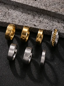 Set de 7 anillos vintage minimalistas de acero inoxidable plateado con diseño versátil y a la moda, aptos para uso diario de hombres y mujeres, ideal como regalo de Halloween para amigos