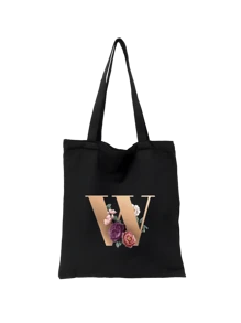 1 pieza Bolso de mano de lona con impresión de letra dorada de moda casual, bolso de hombro, bolso de compras de gran capacidad para mujeres, bolso de viaje plegable y reutilizable, regalo para vacaciones, buen regalo para compañeros de clase, amigos, damas de honor, hermanas, madres, muy adecuado para que los estudiantes vuelvan a la escuela, vacaciones de verano, vacaciones, playa, viajes, negocios, estudiantes, picnic, campamento, supermercado, uso diario