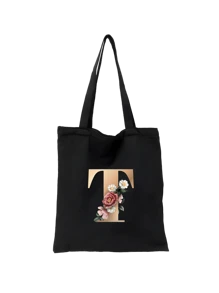 1 pieza Bolso de mano de lona con impresión de letra dorada de moda casual, bolso de hombro, bolso de compras de gran capacidad para mujeres, bolso de viaje plegable y reutilizable, regalo para vacaciones, buen regalo para compañeros de clase, amigos, damas de honor, hermanas, madres, muy adecuado para que los estudiantes vuelvan a la escuela, vacaciones de verano, vacaciones, playa, viajes, negocios, estudiantes, picnic, campamento, supermercado, uso diario