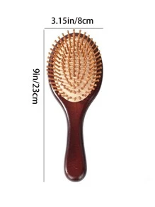 1 pieza Peine de bambú, de manejo sencillo, con dientes redondos de bambú, masajeador cabelludo, no dañino para el cabello, peine para el peinado de cabello largo para mujer, cepillo con cojín de goma, regalo
