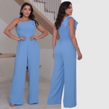 Women's Long Jumpsuit, Pantaloons With Elastic Back And Padded For All Occasions - Màu xanh nhạt - Xem 7