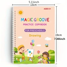 1/4pcs Magic Practice Copybook PreschoolsKids Calligraphy English With Free Aid Pen Grip ,Reusable Copybook DrawingToys ForChildren Montessori Pen Control Training Writing Sticker Learning EducationalToy KidsGift(Aid Pen Grip Color Random)