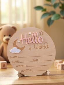 1pc Newborn Photography Props "HELLO WORLD" Baby Birth Announcement Sign, Wooden Baby Name Announcement Plaque, Baby Memorial Items, Baby Shower Easter Gifts, Girls/Boys - Multicolor - View 13
