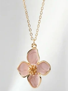 1 Necklace, 1 Pair Earrings, 4-Petal Enamel Flower Pendant, Neurotransmitter Design, Cute & Fashionable Women Jewelry Set, Suitable For Daily Wear, Vacation, Party And Gifts
