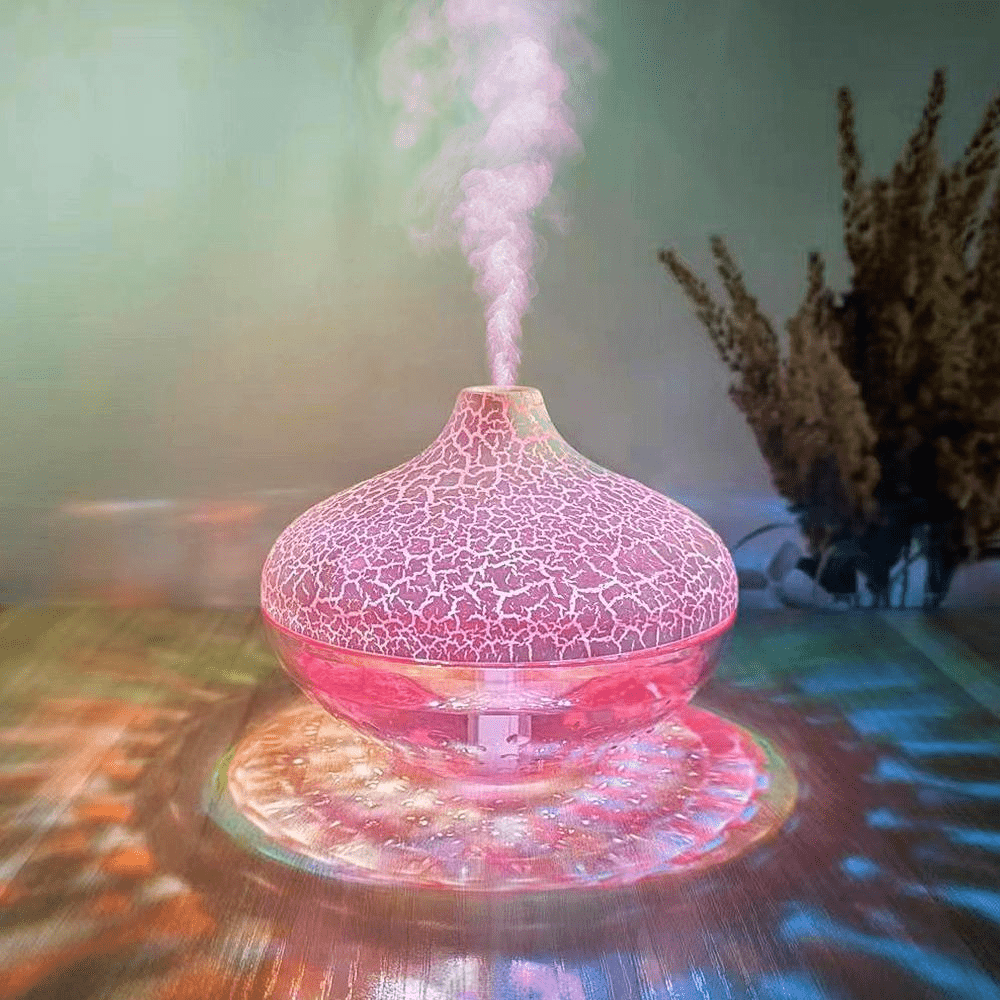 1pc Of New Crystal Running Light USB Humidifier Aroma Diffuser, 10.14oz Suitable For Multiple Scenarios, Crystal Crack Humidifier With Colorful Ambient Light, Silent Nano Mist Beauty Hydration Device, Does Not Include Batteries, Powered By USB