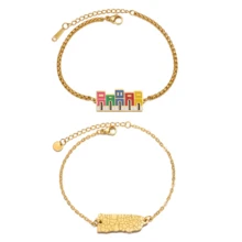 1piece 19cm+4cm Puerto Rico House Bracelets For Women Men Stainless Steel Charm Bangles PR Jewelry - Multicolor - View 8
