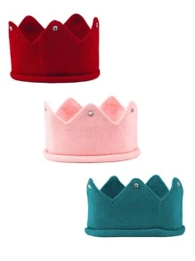 1/2/3 Piezas Corona de cristal de fiesta de cumpleaños para bebé y niños, Gorro de punto de estrella de la suerte sin ala para niños en invierno
