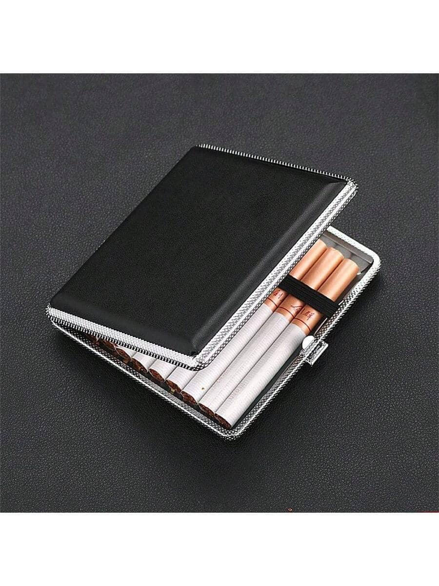 1pc 20-Slot Leather Cigarette Case Smoking Rolling Storage Box With Elastic Band, Men's Cigarette Box