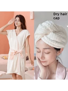 2pcs Bath Bubble + Dry Hair Cap Set, Suitable For Both Men And Women. It's A New Type Of Bathrobe And Towel Set, Featuring Instant Water Absorption, No Hair Shedding, And A Wearable Design For Bathing.