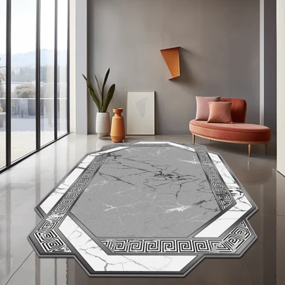 1 件不对称形状灰色区域地毯，镶边图案设计高端室内外地毯，可水洗大垫子，现代时尚创意地毯，INS 风格地毯，家居装饰地毯，卧室装饰，小地毯，创意时尚地毯，客厅地毯，卧室地毯，户外地毯，可水洗地毯