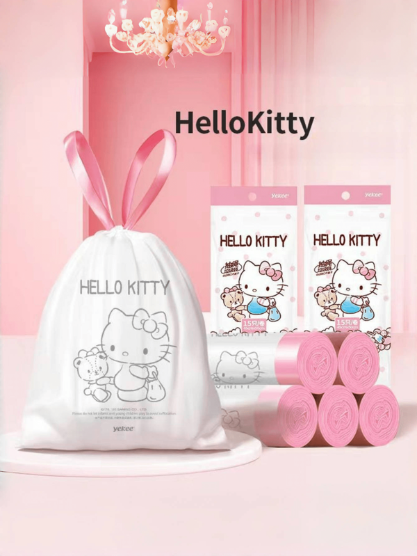 Sanrio 1 قطعة كيس قمامة بخيط مشدود لسانريو هالو كيتي، كيس قمامة سميك للمطبخ, كبير, ضروريات للمطبخ والمعيشة والنوم، ديكور مطبخ، ملحقات هالو كيتي، ترخيص من سانريو