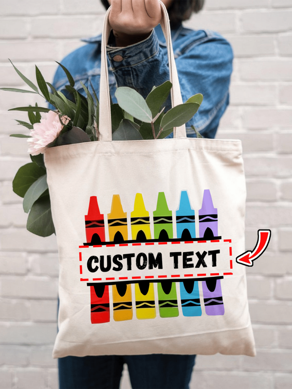 1pc Stationery & Book Tote Bag, Back To School & Personalized & Catchphrase & Customized, Fashion Solid Beige Shoulder Bag, Versatile Travel Foldable Large Capacity, Portable, Suitable For Office Workers, Work, Back To School, Middle School, High School, College, Holiday - Valentine's Day, Easter, Mother's Day, Birthday, Personalized Gift | Cartoon Character Design | Vibrant Color Design