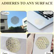 Flower Of Life Stickers, Golden Flower Of Life Energy Stickers,Round Self-Adhesive PVC, Transparent Crystal Jewelry Stickers, Sparkling Surface For Phone Cases, Journals, Envelopes, Water Bottles, Suitcase, Computer, Ceramics & Smooth Surfaces - Elegant Geometric Design,Decorative Sticker School Supplies,Back To School