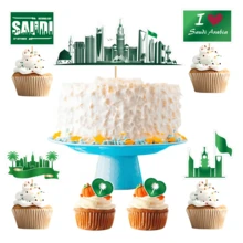 1套沙特阿拉伯国庆节蛋糕装饰，纸杯蛋糕装饰，完美的沙特阿拉伯国庆节派对蛋糕装饰，绿色沙特阿拉伯国庆节沙特阿拉伯