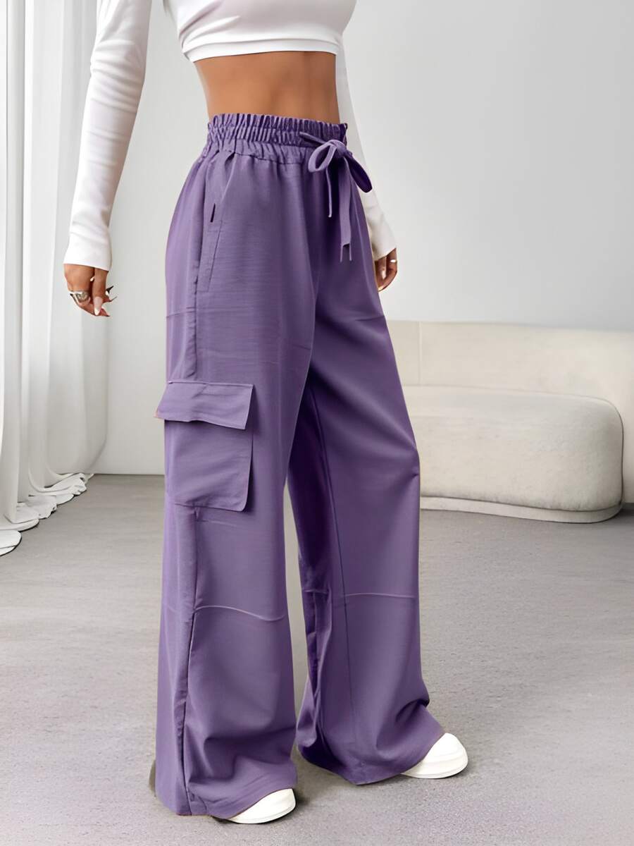 PANTALON  Liso    Casual  Dulce  Fiesta    Cordón  Bolsillo    Diario - Lila Púrpura - Ver 1
