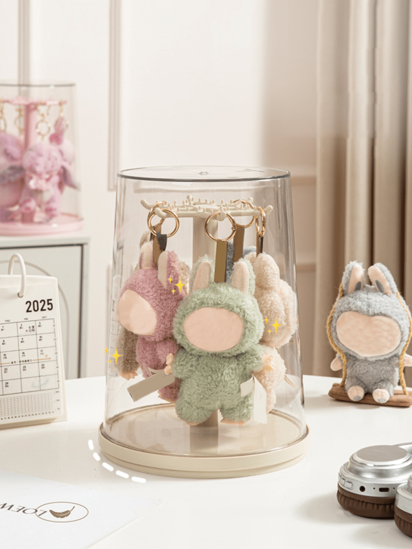 Rotating Display Case - 360° Clear Figure & Keychain Display Case With Dust Proof Cover,For LABUBU , Stackable Holder Display Shelf For Collectibles (Rotate)