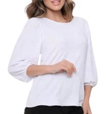 Women's 3/4 Princess Sleeve Blouse, Simple, Knitted Polyester - White - View 1