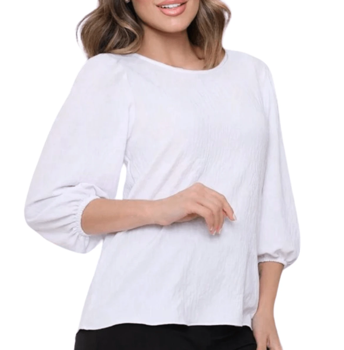 Women's 3/4 Princess Sleeve Blouse, Simple, Knitted Polyester - White - View 1