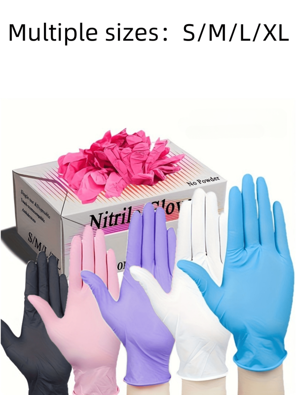 100 pezzi di guanti monouso, super durevoli, guanti monouso in nitrile blu/rosa/nero/bianco/viola, adatti per cucina, tatuaggi, tintura dei capelli, cura degli animali domestici, salone di bellezza e pulizia domestica, guanti monouso multifunzione. Si noti il metodo di imballaggio in sacchetto, per non essere facilmente danneggiati durante il trasporto.