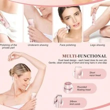 二合一电动剃须刀，女士无线比基尼修剪器，可拆卸刀头，触感柔和，干湿两用防水设计，USB充电，便携式，适用于比基尼线、腋下、腿部及身体脱毛，眉毛修整工具，旅行必备，400mAh电池，面部脱毛器，敏感部位专用电动剃须刀 - 彩色 - 查看 3