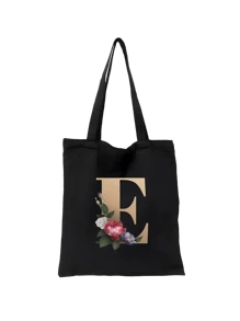 1 pieza Bolso de mano de lona con impresión de letra dorada de moda casual, bolso de hombro, bolso de compras de gran capacidad para mujeres, bolso de viaje plegable y reutilizable, regalo para vacaciones, buen regalo para compañeros de clase, amigos, damas de honor, hermanas, madres, muy adecuado para que los estudiantes vuelvan a la escuela, vacaciones de verano, vacaciones, playa, viajes, negocios, estudiantes, picnic, campamento, supermercado, uso diario