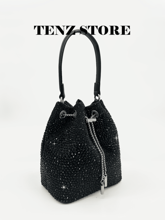 Glamorous Crystal Bucket Evening Bag For Women – Sparkly Rhinestone Drawstring Handbag, High-End PU Leather, Removable Crossbody Strap, Handheld Or Shoulder Purse For Party, Banquet, Wedding, Cocktail, Night Out