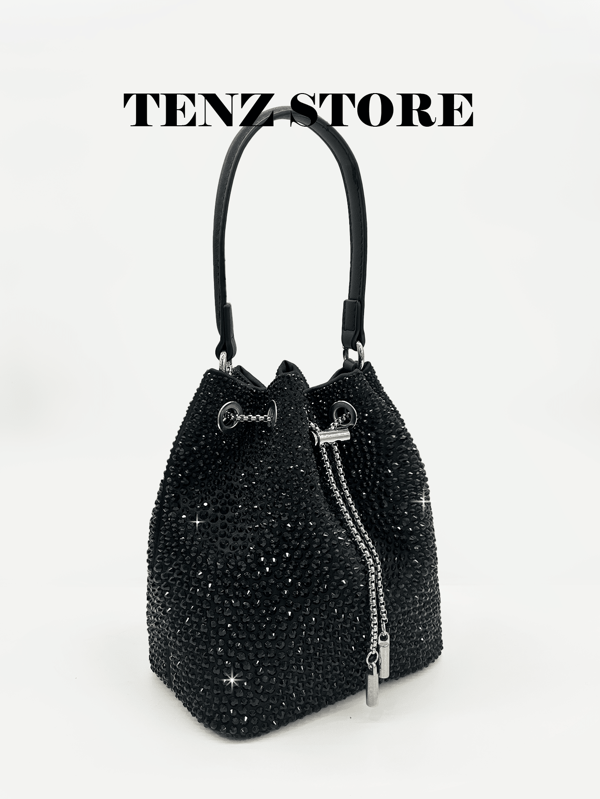 Glamorous Crystal Bucket Evening Bag For Women – Sparkly Rhinestone Drawstring Handbag, High-End PU Leather, Removable Crossbody Strap, Handheld Or Shoulder Purse For Party, Banquet, Wedding, Cocktail, Night Out