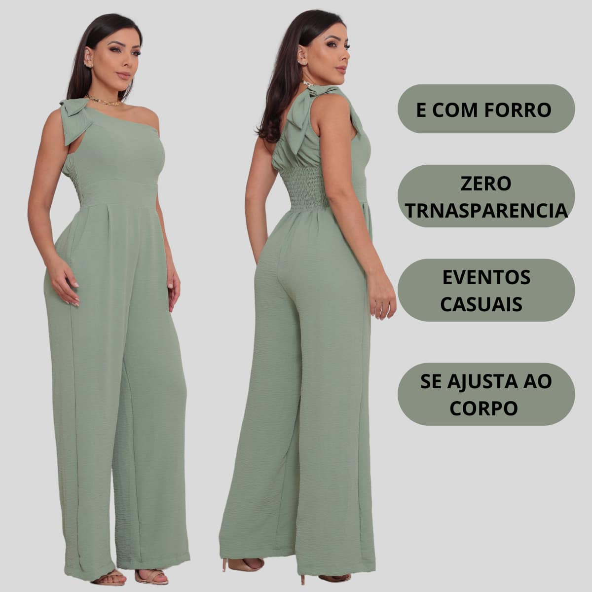 Women's Long Jumpsuit, Pantaloons With Elastic Back And Padded For All Occasions - Màu xanh Bạc hà - Xem 1