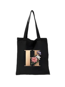1 pieza Bolso de mano de lona con impresión de letra dorada de moda casual, bolso de hombro, bolso de compras de gran capacidad para mujeres, bolso de viaje plegable y reutilizable, regalo para vacaciones, buen regalo para compañeros de clase, amigos, damas de honor, hermanas, madres, muy adecuado para que los estudiantes vuelvan a la escuela, vacaciones de verano, vacaciones, playa, viajes, negocios, estudiantes, picnic, campamento, supermercado, uso diario