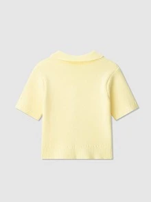 奶油黄蝴蝶装饰针织短袖圆领上衣 - 黃色 - 查看 2
