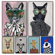 1/3 piezas Póster de pintura en lienzo con ilustración de animales de moda como gato, perro, conejo, elefante, arte de pared divertido y lindo para decoración del hogar en la sala de estar