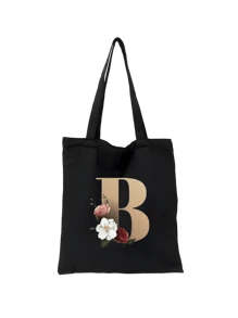1 pieza Bolso de mano de lona con impresión de letra dorada de moda casual, bolso de hombro, bolso de compras de gran capacidad para mujeres, bolso de viaje plegable y reutilizable, regalo para vacaciones, buen regalo para compañeros de clase, amigos, damas de honor, hermanas, madres, muy adecuado para que los estudiantes vuelvan a la escuela, vacaciones de verano, vacaciones, playa, viajes, negocios, estudiantes, picnic, campamento, supermercado, uso diario