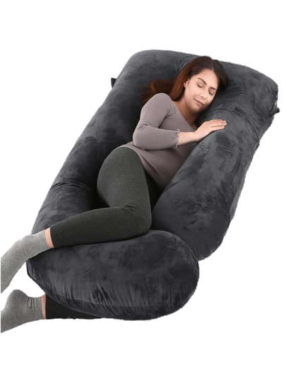 Pregnancy Pillow, Full Body Maternity Kussen Removable Washable Pillowcase Supports Legs, Back, Neck, Shoulders, Hips, Abdomen, Pregnant Women, Zwart Fluwelen Hoes