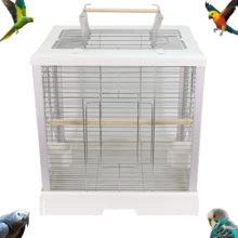 顶部开口不锈钢鸟笼，方便居家饲养爱情鸟、玄凤鹦鹉、鹦鹉，可折叠设计，配有食物和水杯 - 白色 - 查看 9