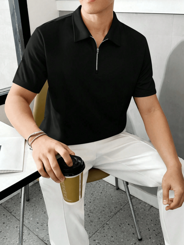 Camisa polo de moda con cuello de vuelco y cremallera para hombre, para el verano