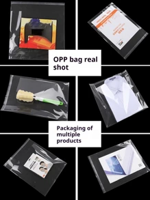 100 piezas Bolsas de plástico transparente autoadhesivas surtidas en tamaños, material de OPP, adecuadas para pequeños accesorios, hornear, llaveros, colgantes, tarjetas, embalaje de regalos festivos, bolsas de almacenamiento transparentes